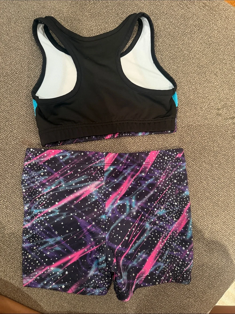 Danskin Black Sports Bra & Shorts Set with Pink & Teal Accents